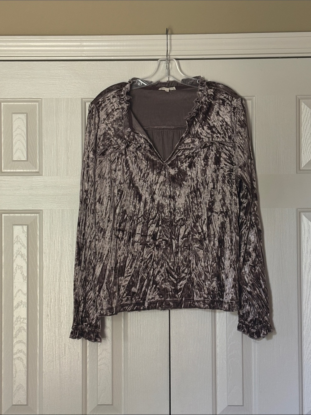 Mystree Bronze Crushed Velvet Ruffle Trim Top